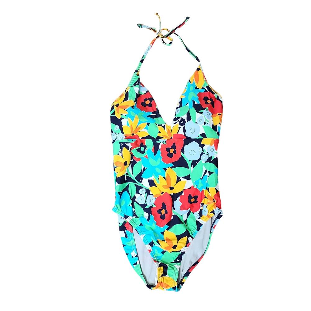 Speedo Floral Halter One-Piece Swimsuit in Black, Red, Yellow, Blue, Green - Picture 3 of 7